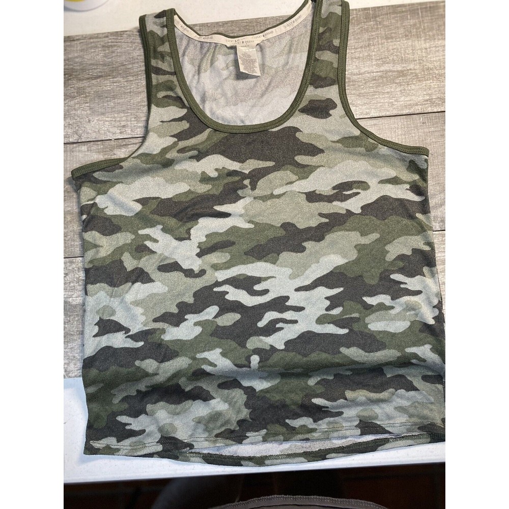 Lucky Brand Tank Top Women's Small Green Camouflage Sleeveless Soft Loungewear